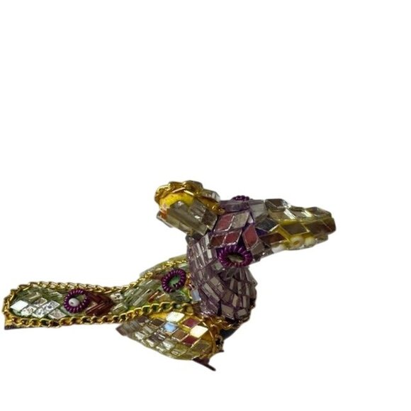 Handcrafted Mosaic Bird Figurine With Colorful Crystal Accents & Chain Detailing - Picture 5 of 7